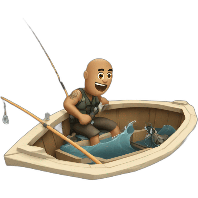 The rock fishing inside a boat emoji