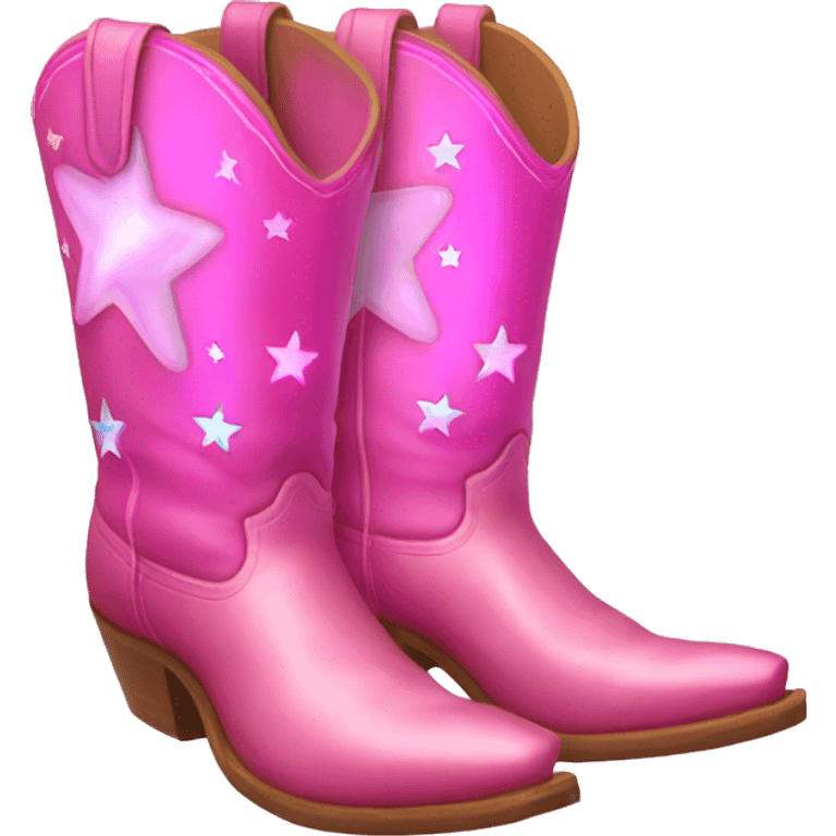 Pink cowboy boots with stars iridescent two boots emoji