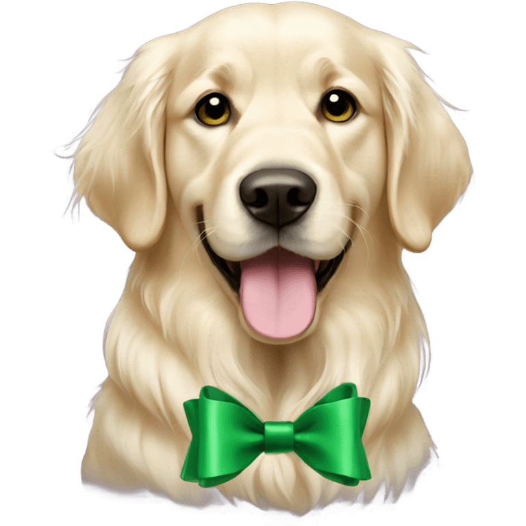 English cream golden retriever with green bow emoji