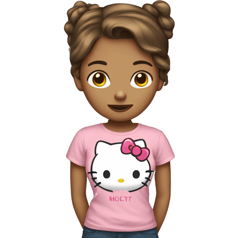 Short brown hair girl wearing hellokitty tshirt emoji