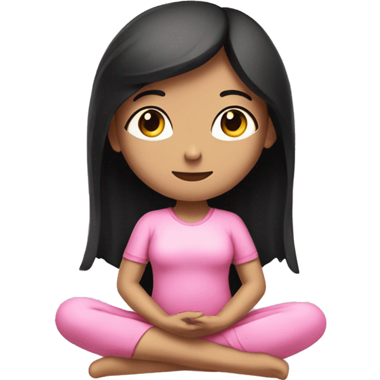 a girl in pink clothes with black hair with white skin sits in the lotus position emoji