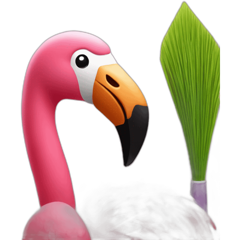 pink flamingo holding a paintbrush emoji