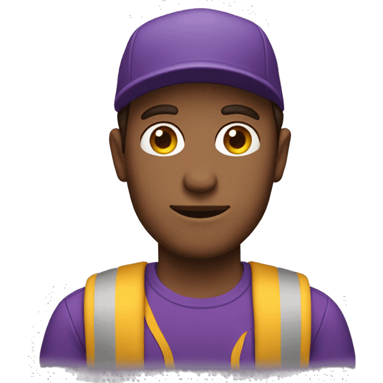 man with a purple shirt, brown hair, and yellow hat emoji