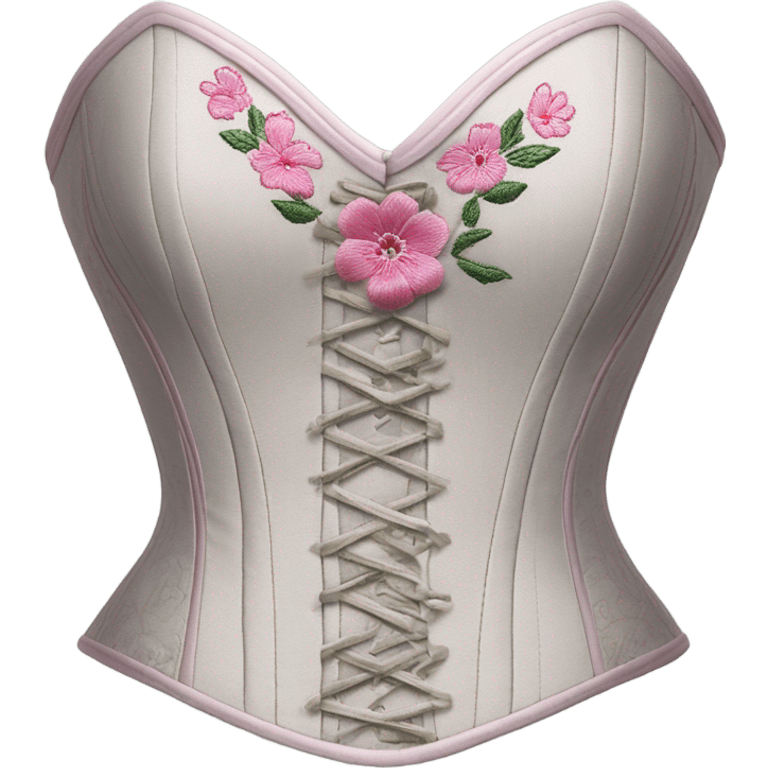 Sage corset with pink flower embroidery, isolated emoji