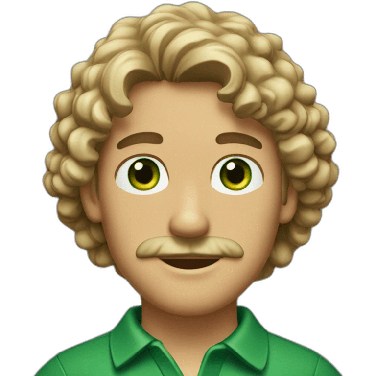 man-young-long-curly-hair-italian-green-eyes-mustache-dark-polo-shirt emoji