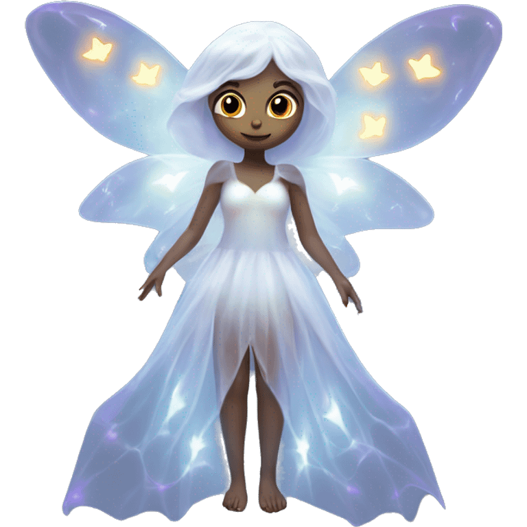 Elf ghost fairy in a translucent dress, ephemeral wings, surrounded by glowing ghostly lights, Halloween theme, emoji emoji