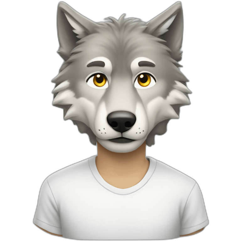 caucasian man an image of a wolf on his shirt emoji