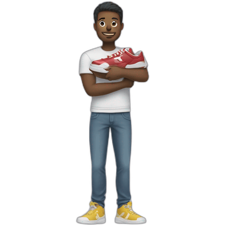 a man holding sneakers in his hands emoji