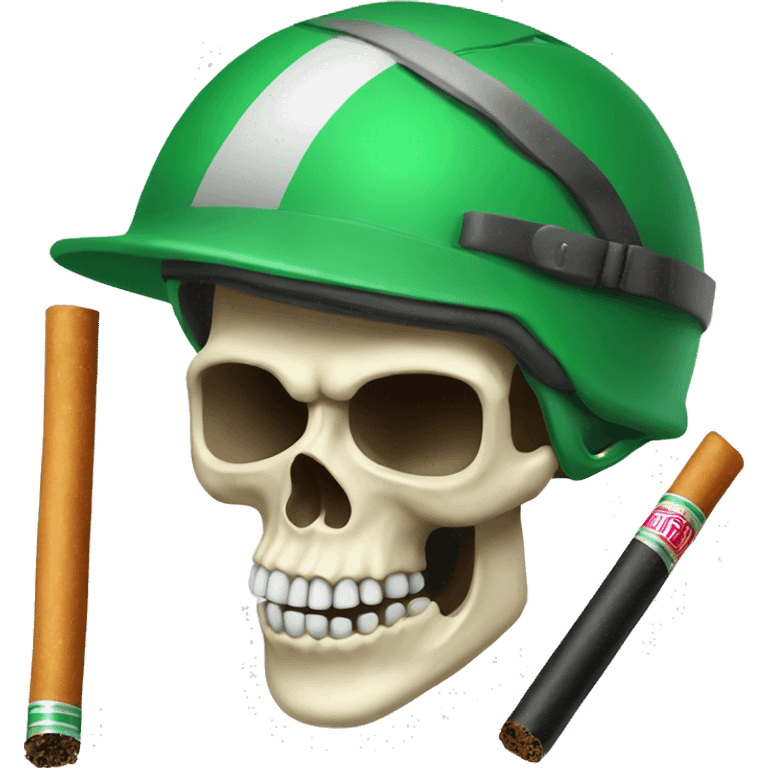 Skull with cigarrette and green helmet emoji