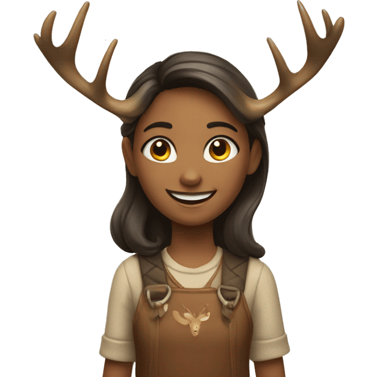 Smiling girl holding a buck deer by its horns emoji