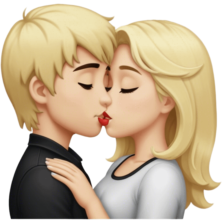 boy with dark hair kissing girl with blonde hair  emoji