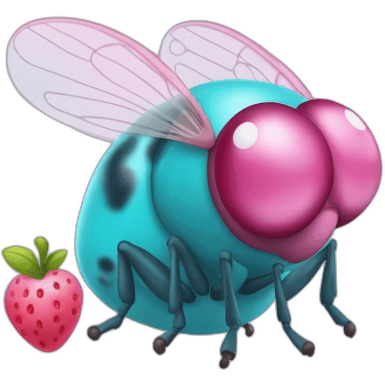 cyan fruit fly holding pink fruits emoji