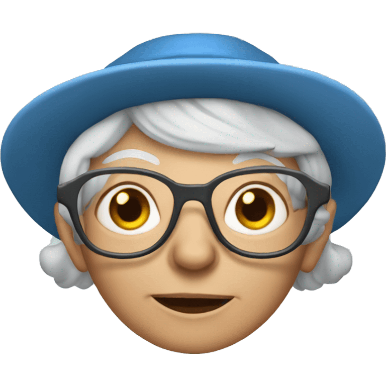 smart granny witch with glasses and blue hat  emoji