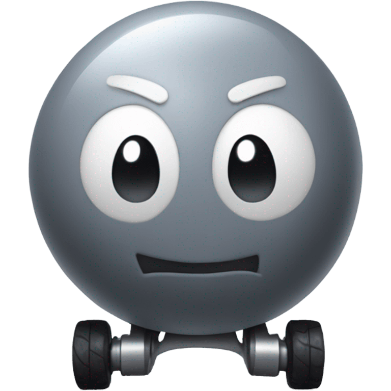 Gray Metal cute Kirby ball driving on 4 car wheels emoji