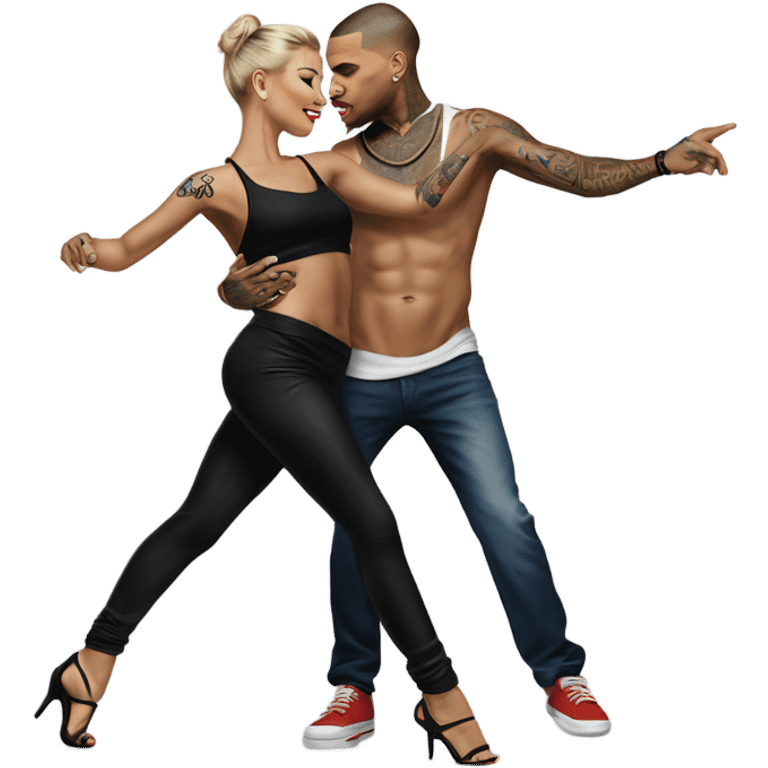 Hyper Realistic Chris Brown   dancing with his tattooed female dancer emoji