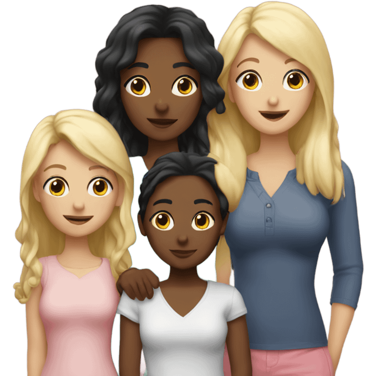 lesbian family with two black hair girls two blonde girls emoji