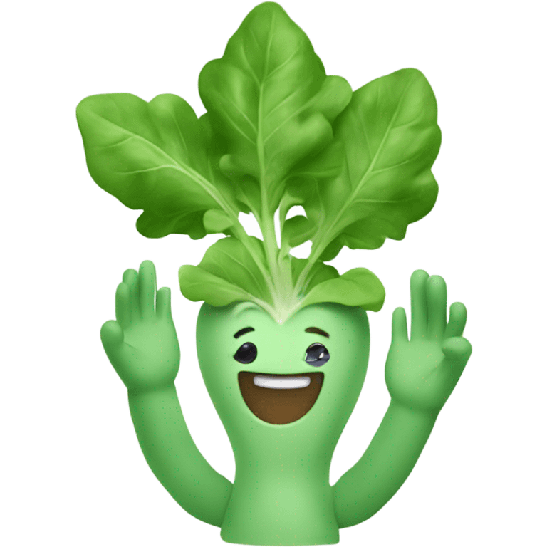 Happy arugula with hands emoji