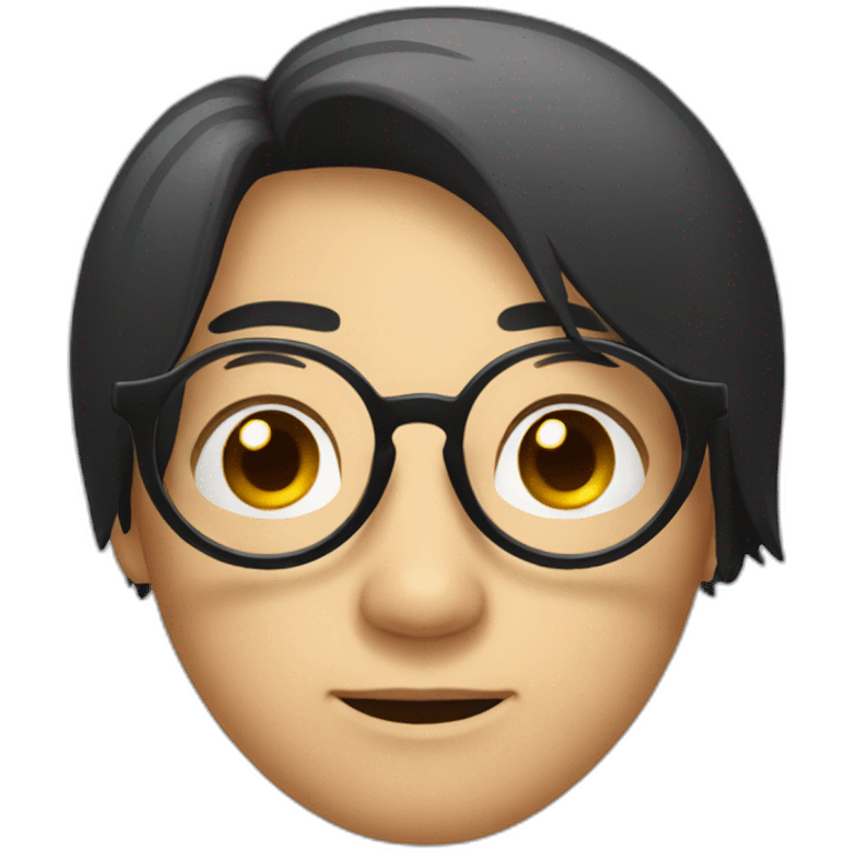 an asian male with circular glasses and black long hairs emoji