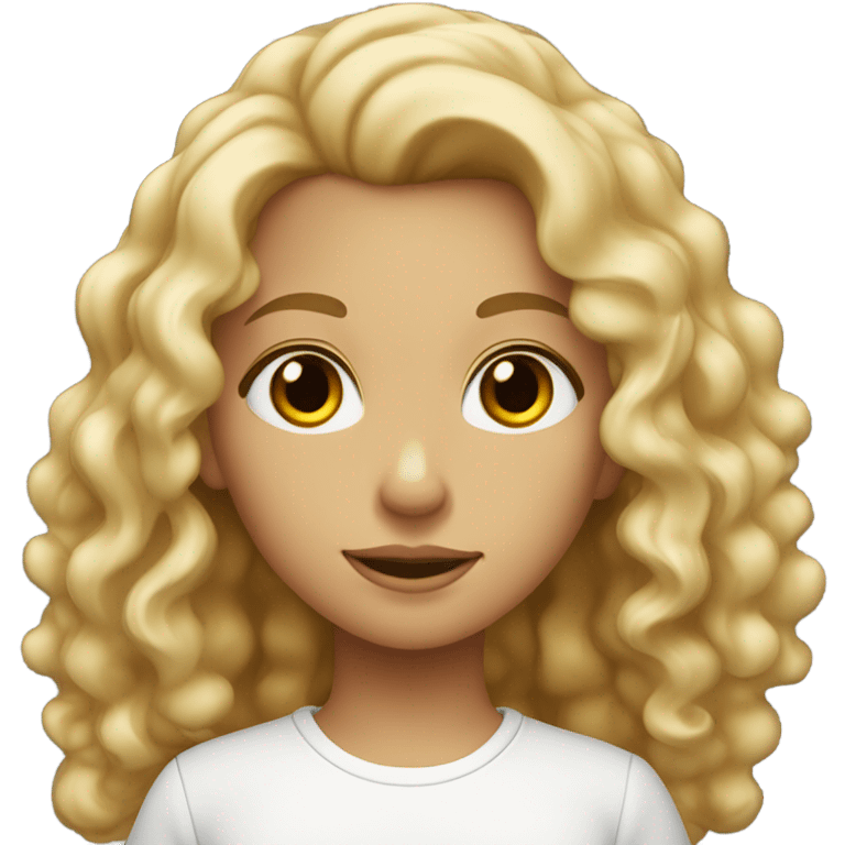 girl with blonde curly/wavy hair tanned with hazel eyes and white shirt emoji