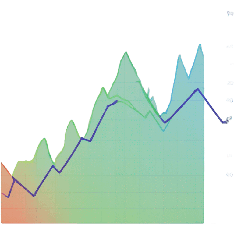 vaporware color themed line chart, stock price going up emoji