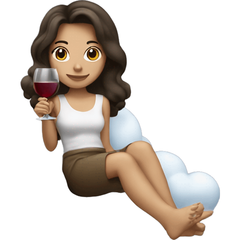 Brunette Girl drinking wine sitting on a cloud emoji