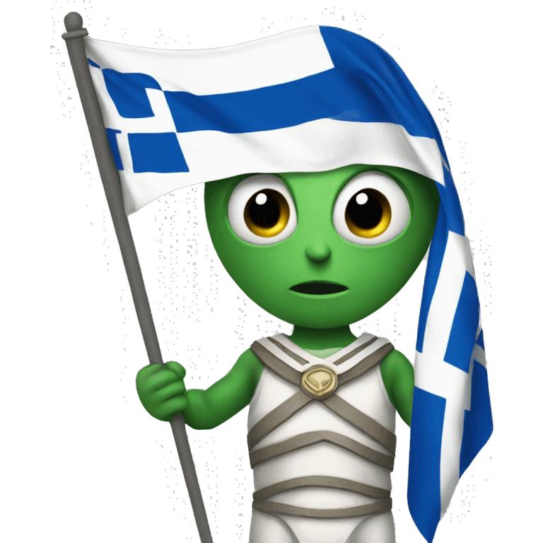 An alien holding greek flag emoji