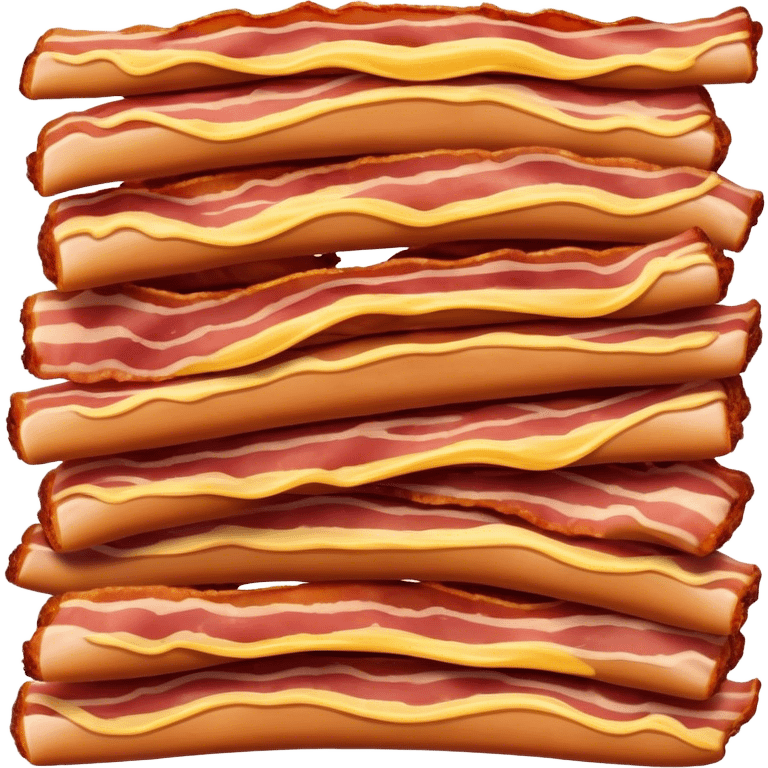 Cinematic crispy sizzling bacon, slightly curled, golden-brown with a perfect crunch, glistening with rich flavor, deep warm tones, served on a breakfast plate, comforting and indulgent. emoji