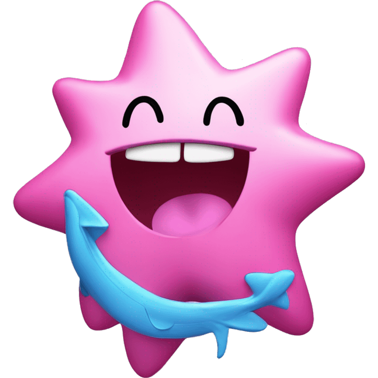 Pink marine star with blushing cheeks, mouth open singing music notes, open manga eyes  emoji