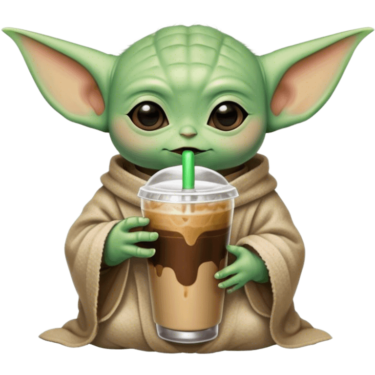 Baby yoda drinking an iced coffee  emoji