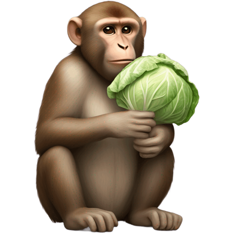 fat Barbary Macaque chews cabbage emoji