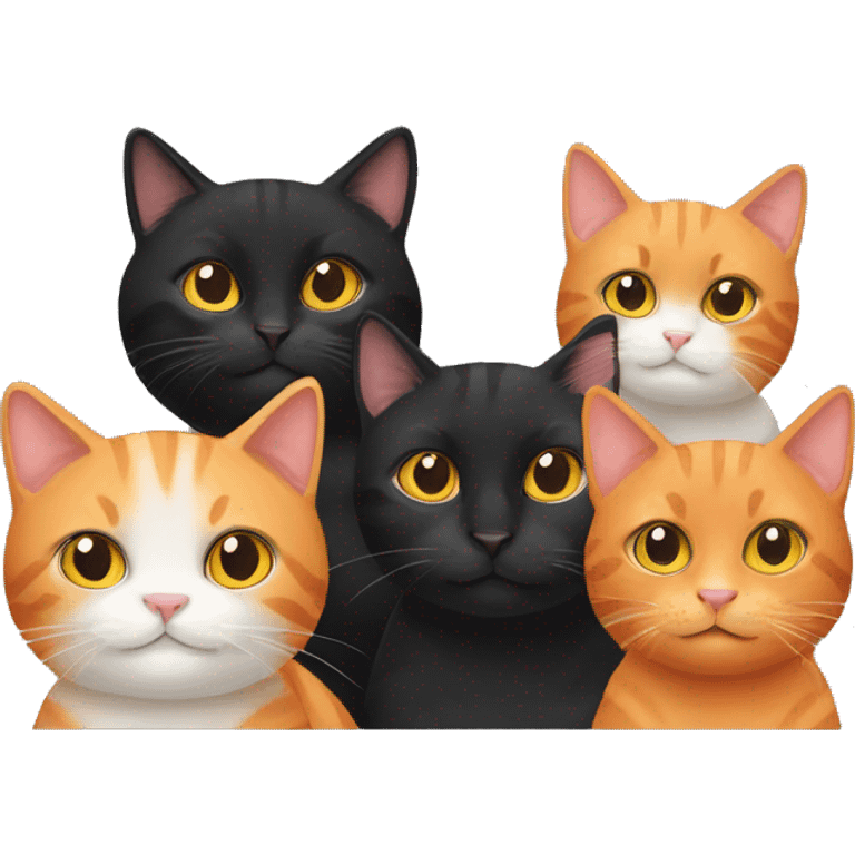 three orange cats and two black cats  emoji