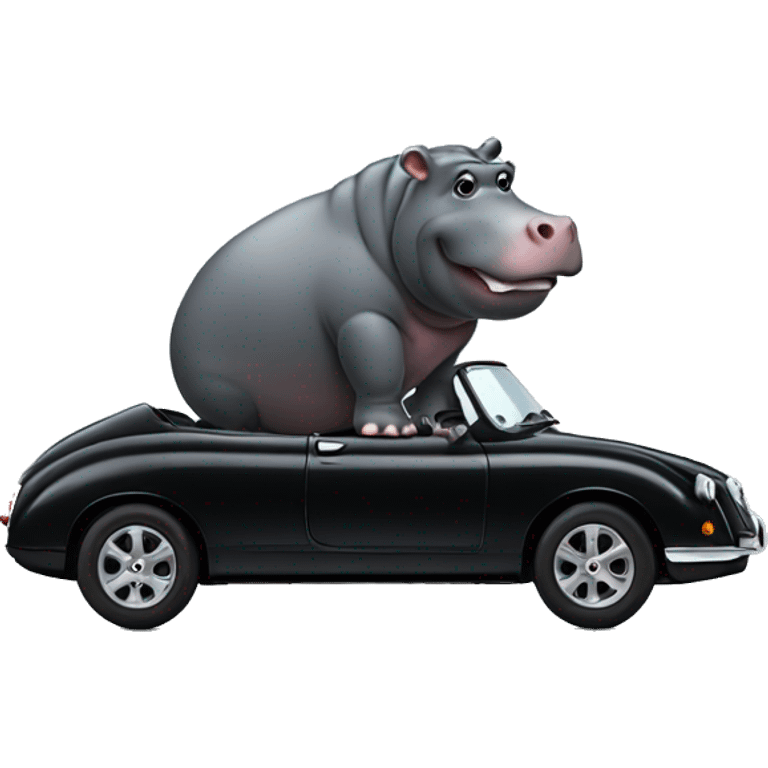 hippo in black jaguar car emoji