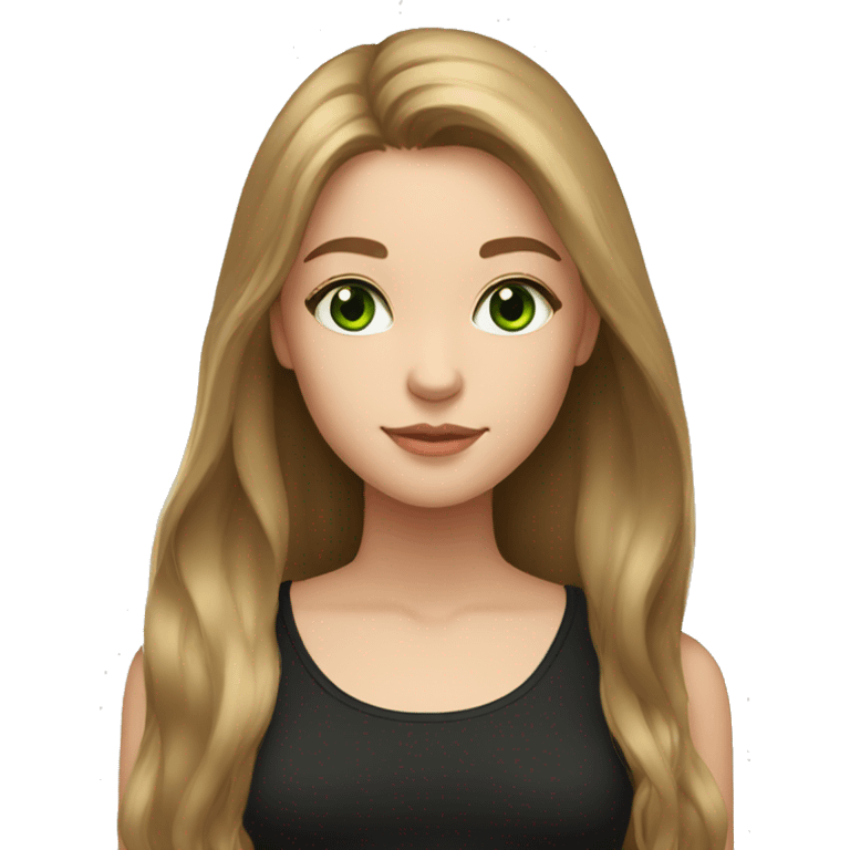 Girl with light brown long hair, green eyes, black top emoji