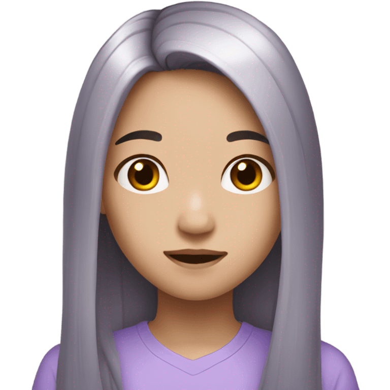 Cute Asian teenager with long hair with light purple tips emoji