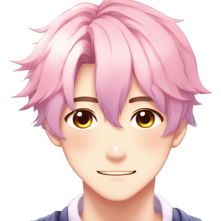 Gorgeous romantic anime style shojo man with blushing face aesthetic and pretty colorful shiny gradient pastel hair trending style emoji