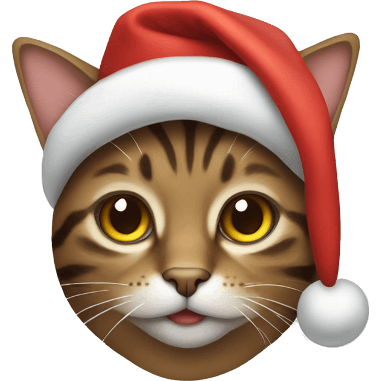 Brown tabby cat wearing Christmas hat emoji