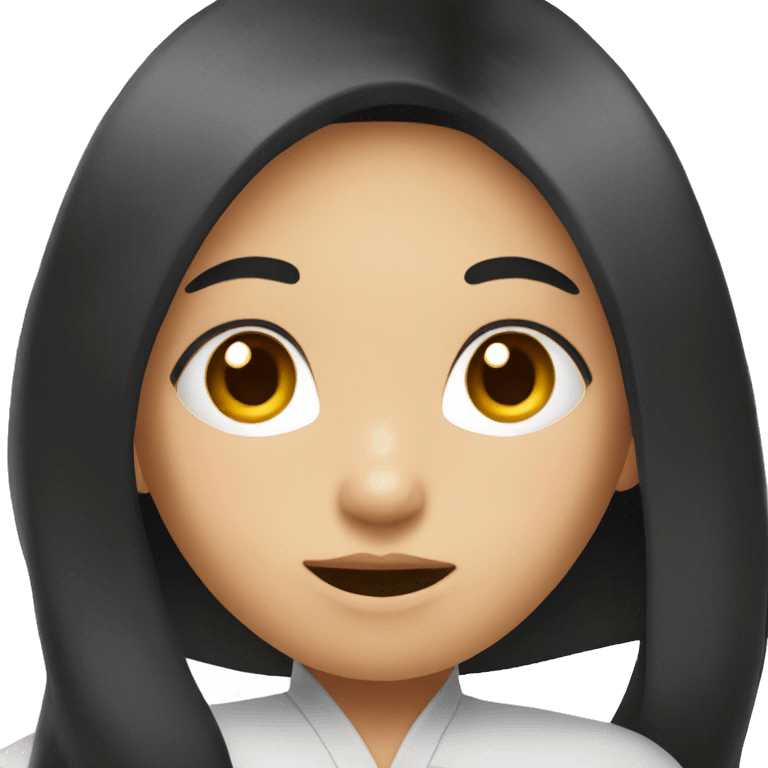 asian girl with long black hair with question mark emoji