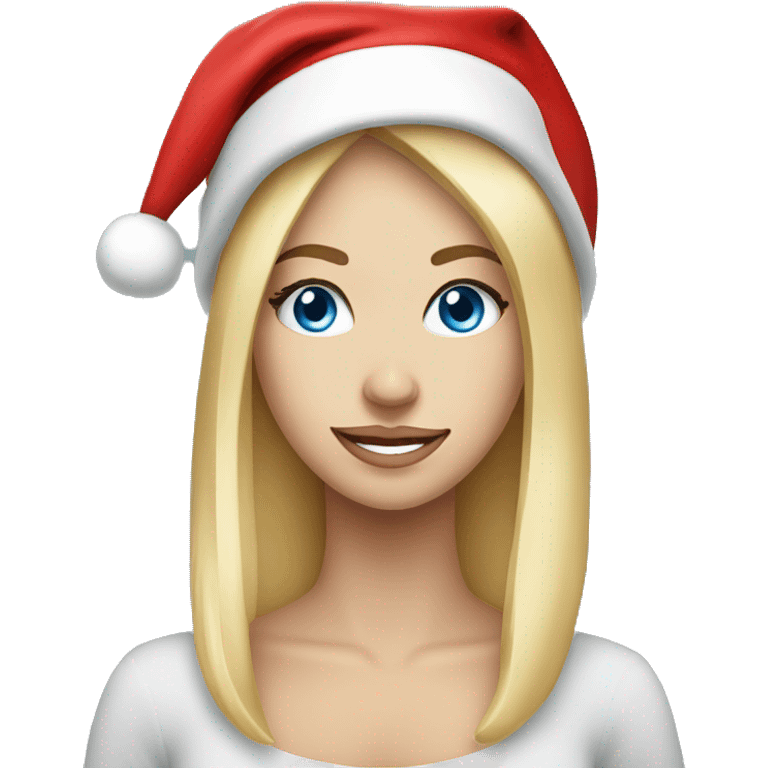 Beautiful blonde blue eyed woman, wearing red santa hat emoji