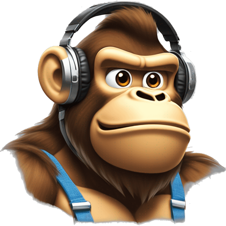 Donky kong qui fume  avec un casque Apple sur la tête  emoji