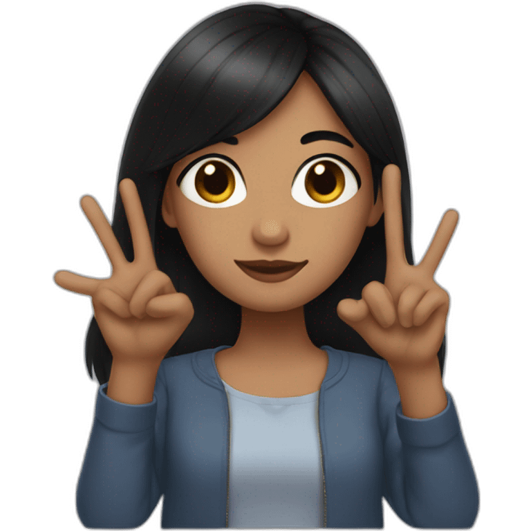 black hair girl make peace with one hand emoji