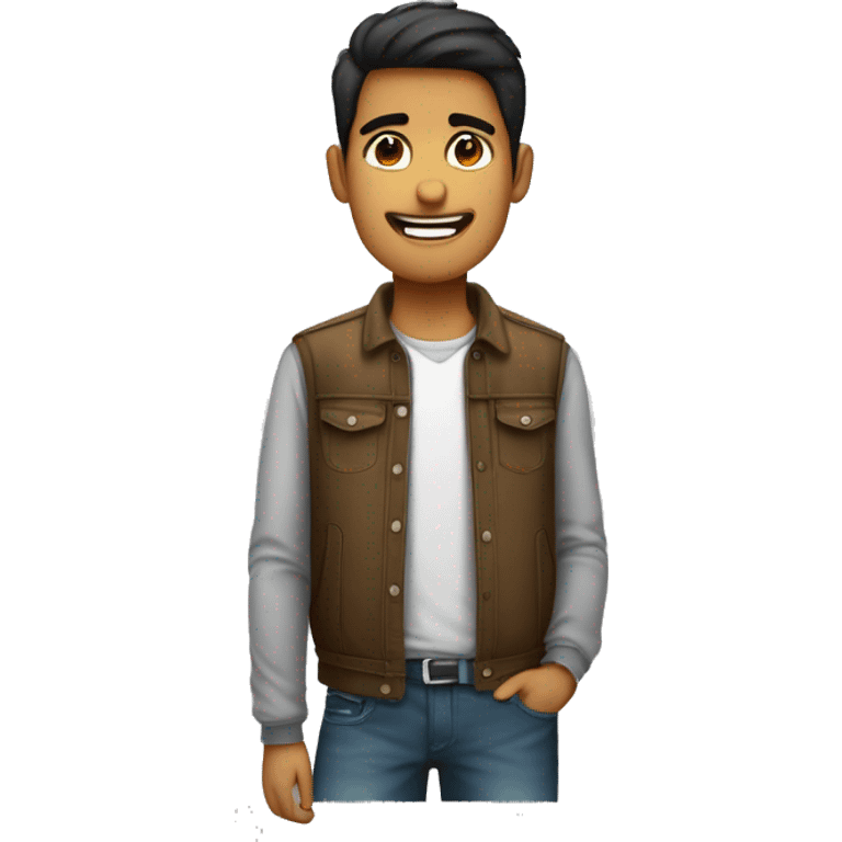 Hombre moreno joven con ropa informal con varias posturas emoji