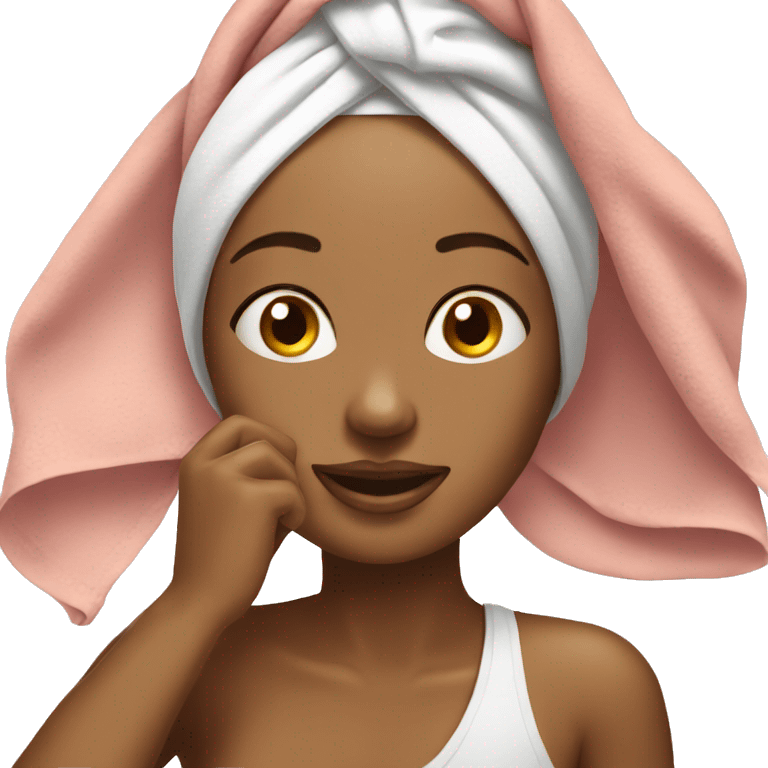 Woman doing skincare with a towel on her head emoji