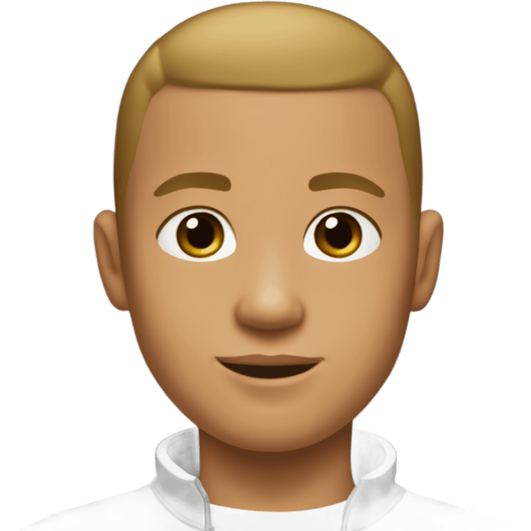 boy with light tanned skin, buzz cut, no facial hair, wearing a smart black quarter zip jumper with white t shirt underneath. emoji