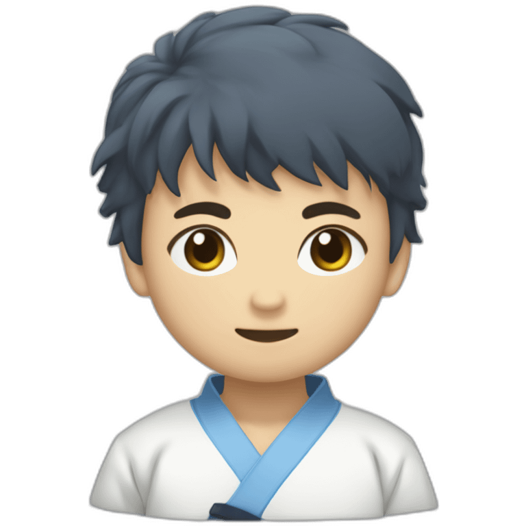 Un niño judoka con pelo y fuerte fisicamente emoji