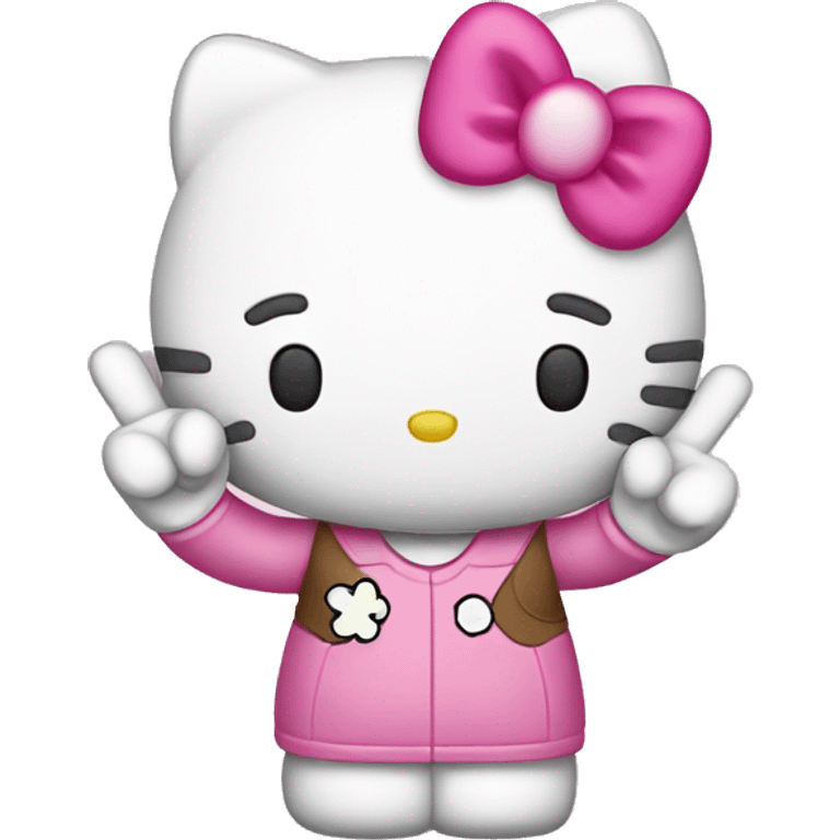 Hello kitty holding up a peace sign with her fingers emoji