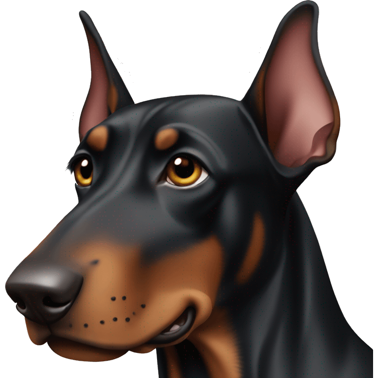 black Doberman with ears slightly bent to the outer corners and a docked tail emoji