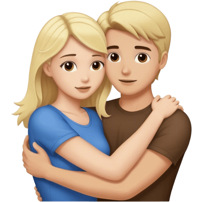 blonde girlfriend and brunette boyfriend hugging emoji