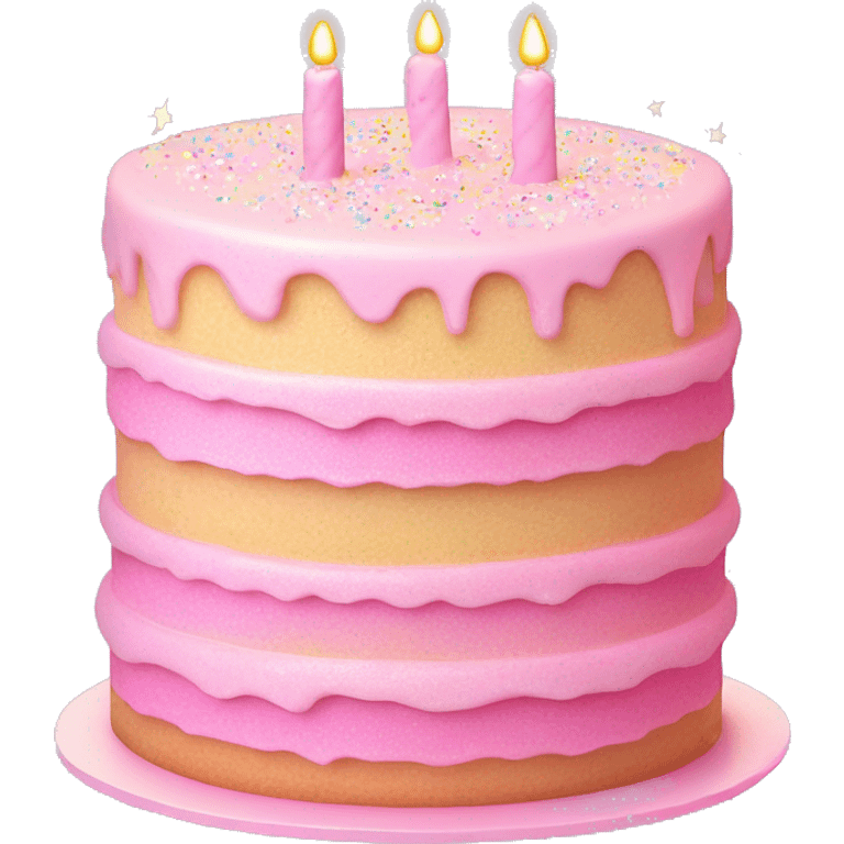 Pastel Pink Cake "A pastel pink layered cake with glowing frosting, glittery sprinkles, and a magical light emanating from its surface." emoji