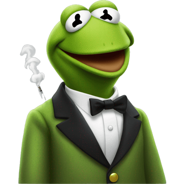 Kermit the frog wearing a smoking  emoji