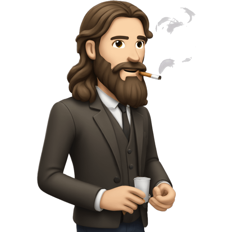 English man with long brunette hair and beard smoking cigarette emoji